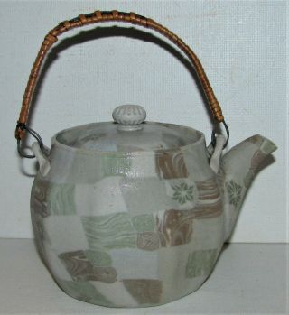 Scarce Antique Japanese Banko Ware Checkerboard Individual 1 Cup Teapot 2
