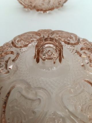 Antique Vintage Pink Depression Glass Candy Dish with Lid,  Roses in Hearts 5