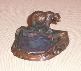 Art Deco Casting Bronze Ashtray Bear By The Forest Lake Theme 187r