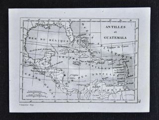 C1835 Levasseur Map Antilles Guatemala Cuba Bahamas Jamica Caribbean West Indies