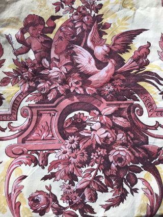 Pretty Vintage French Toile De Jouy Cotton Shabby Chic Panel 50/80”