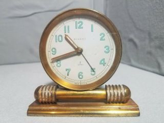 Antique Orbros Inc 2 Jewels Brass Desk Alarm Clock 1930 