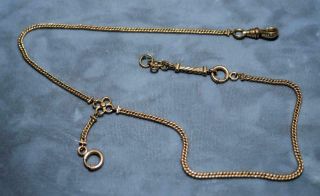 Antique Gold Filled 17 " Pocket Watch Curb Chain With Swivel & Tail Piece
