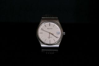 Vintage Gents Stainless Steel Bulova Quartz Watch - Baton Numerals - Sweep Seconds