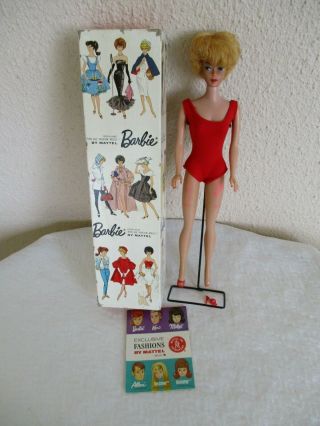 Vintage 1958 Mattel Barbie Bubble Cut Blonde Doll 850 W/box Stand Booklet