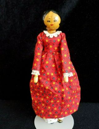 Vintage 1979 Hand Carved Wood Doll By Artist Judy Brown Dress
