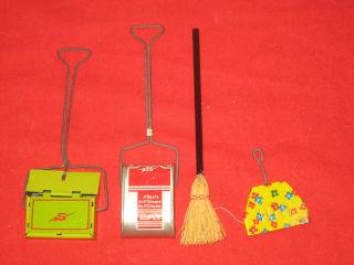 Vintage Metal Dollhouse Cleaning Tools - Rug Sweeper,  Dustpans,  Broom