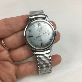 Vintage Elgin Automatic Mens Wristwatch Waterproof Silver Stainless Steel