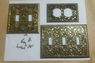 3 Mid Century Vintage Regency Brass Metal Decorative Switch & Plug Plate Covers