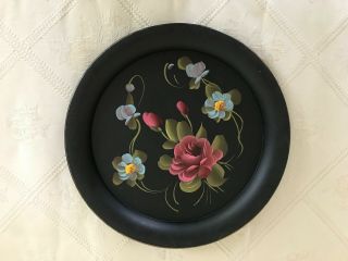 Vintage Tole Tray /hand - Painted / Fine Arts Studio/ Floral Design / 1950s / 11 "