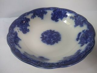 Antique Waldorf Wharf Pottery Semi Porcelain England Flow Blue Serving Bowl