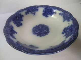 Antique Waldorf Wharf Pottery Semi Porcelain England Flow Blue Serving Bowl 2
