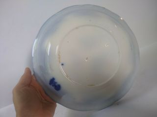 Antique Waldorf Wharf Pottery Semi Porcelain England Flow Blue Serving Bowl 4