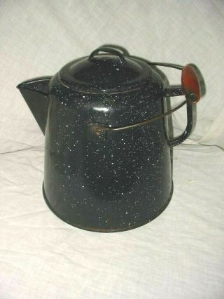 Vintage Antique Blue Campfire Cowboy Coffee Pot Maker Graniteware Enamel
