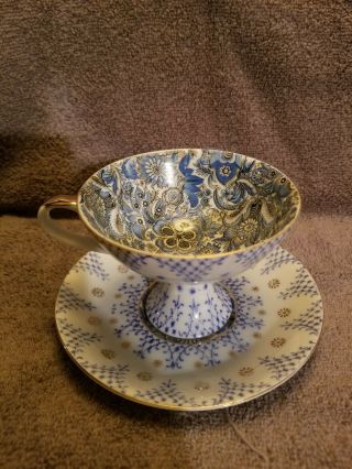 Royal Paisley Footed Tea Cup And Saucer Made In Japan Blue Paisley