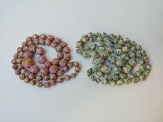 Antique Murano Wedding Cake Venetian Art Glass Bead Necklaces 2 Strands.