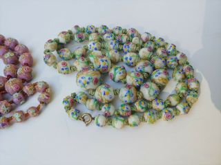 Antique Murano Wedding Cake Venetian Art Glass Bead Necklaces 2 Strands. 3