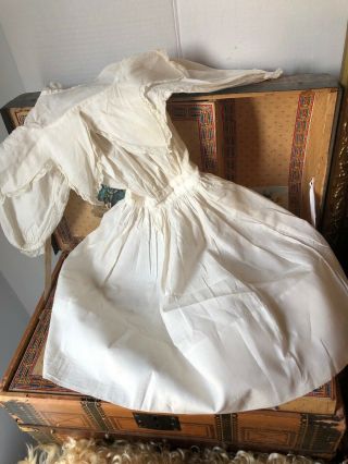 Wonderful Antique Victorian Cotton Young Lady Doll Dress W/bertha Collar