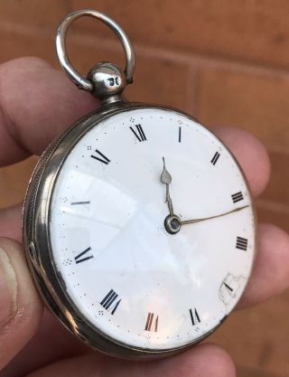A Gents Antique Solid Silver Bullseye Glass Verge / Fusee Pocket Watch,  1841.