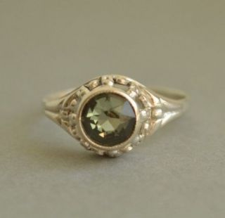Antique 835 Silver Green Tourmaline Ring Size M