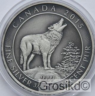 Canada 2015 $2 Grey Wolf 3/4 Oz Silver Antique Finish Unique