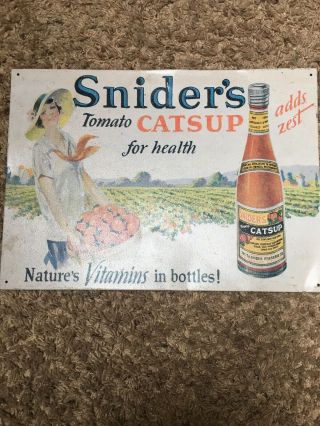 Tin Sign Sniders Catsup Tomatoes Kitchen Cottage Rustic Sign Food Decor