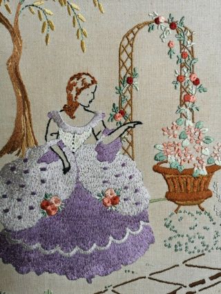 Vintage Embroidered Crinoline Lady Detailed Floral Garden Rose Arch ?30s