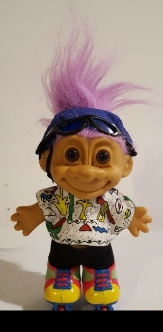 Vintage Russ 5 " Troll Doll With Roller Blades Purple Hair