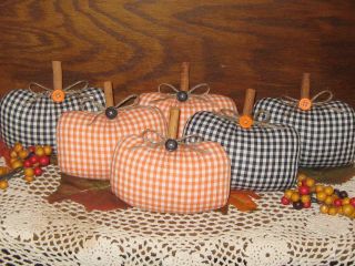 6 Fall Gingham Fabric Pumpkins Bowl Fillers Farmhouse Country Kitchen Home Decor
