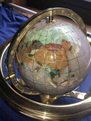 Gemstone World Globe - Semi - Precious Stones With Brass Stand And Compass