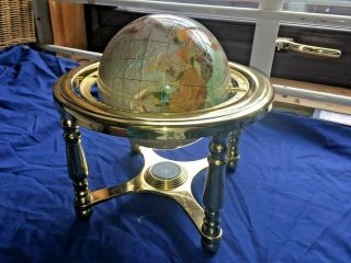 Gemstone World Globe - Semi - Precious Stones with Brass Stand and Compass 2