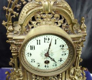 & Fancy Antique Gold Gilt Bronze Tall Mantle Clock French Paris Repair 2