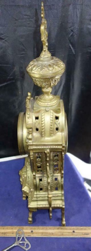 & Fancy Antique Gold Gilt Bronze Tall Mantle Clock French Paris Repair 3