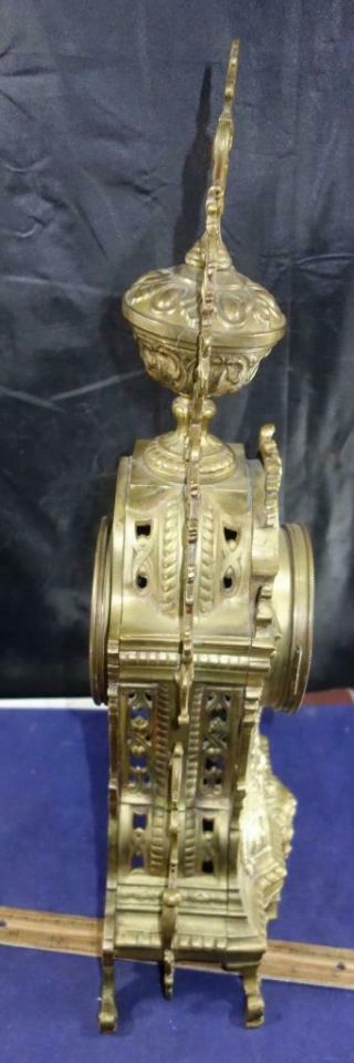 & Fancy Antique Gold Gilt Bronze Tall Mantle Clock French Paris Repair 4