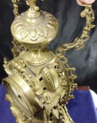 & Fancy Antique Gold Gilt Bronze Tall Mantle Clock French Paris Repair 7