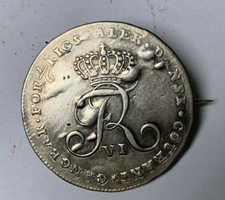 Antique 1808 Silver Coin Pin Denmark Rigsdaler Mf Altona Napoleonic Wars