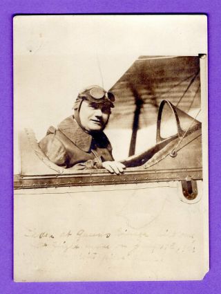Vintage Wwi Photograph Pilot Man In Airplane 4.  5 " X 6 " Goggles Bomber ? Antique