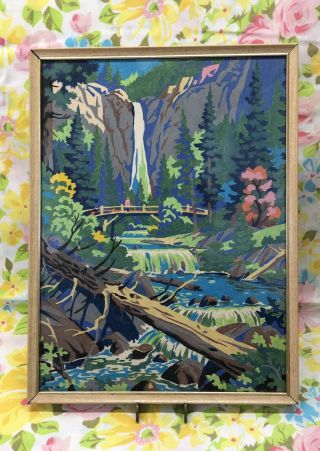 Vintage Mid Century Paint By Number Nature Scenic Water Framed