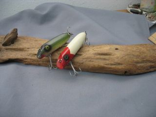 VINTAGE/ANTIQUE FISHING LURES - 2 OLD BAITS - SOUTHBEND BASS ORENO - RHW - GREEN SC. 3