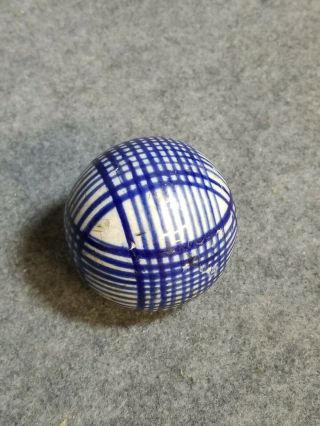 Antique Pottery Carpet Ball,  Blue Stripes On White,  2 5/8 Inches.