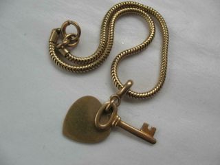 Antique Victorian 12k Gold Filled Key To My Heart Snake Chain Charm Bracelet