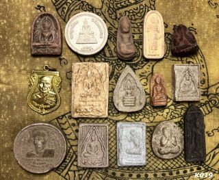 Set Of 15 Thai Amulet Magic Yantra Pendant Charm Rich Old Talisman S19