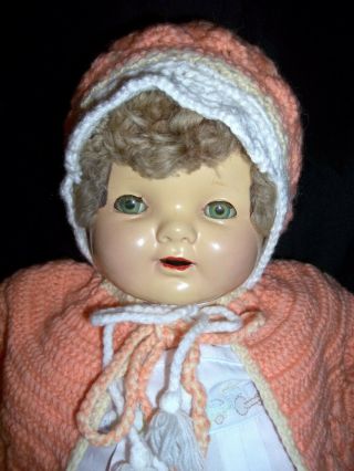 Vintage Large 23 " - Baby Boy Doll - Composition & Cloth With Wool Hair