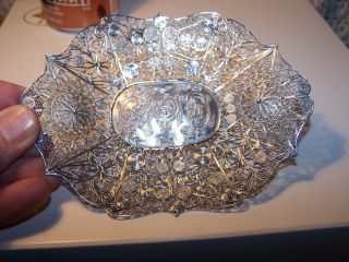 Antique MARKED FILIGREE Chinese Export Silver Dragon Pierced CALLING CARD TRAY 2