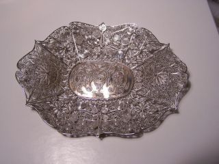 Antique MARKED FILIGREE Chinese Export Silver Dragon Pierced CALLING CARD TRAY 3