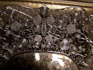 Antique MARKED FILIGREE Chinese Export Silver Dragon Pierced CALLING CARD TRAY 4