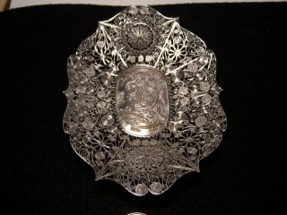 Antique MARKED FILIGREE Chinese Export Silver Dragon Pierced CALLING CARD TRAY 6