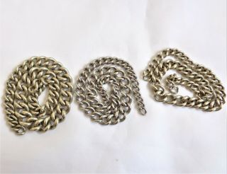 3x Antique Unmarked White Metal (silver?) Albert Chains For Pocket Watches