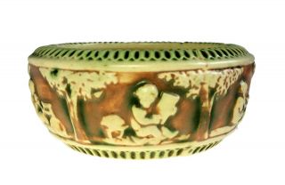 Antique Roseville Pottery Donatello 6.  5 " Low Bowl Cache Pot