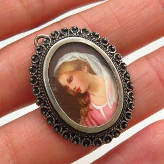 Antique Victorian 800 Silver Lady Portrait Hand Painted Collectible Pin Brooch
